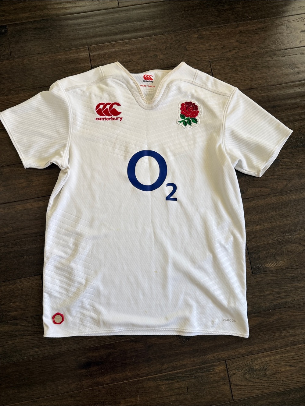 Canterbury England Rugby Jersey - White with Red Rose & Blue O2 Logo
